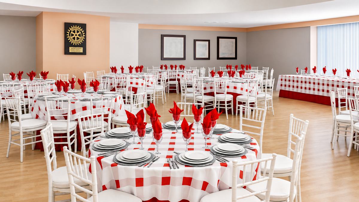 Renta de mesa redonda con silla Tiffany, servilleta blanca y vajilla blanca para evento elegante